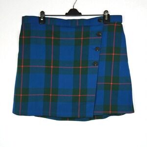 SO School Girl Plaid Blue‎ Green Red Faux Wrap Preppy Mini Skirt Juniors Size 17
